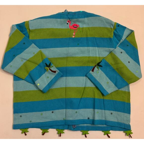 NWT Vtg Jack B. Quick Sweater Blue/Green Tropical Flamingo Women's Size XL - Picture 5 of 6